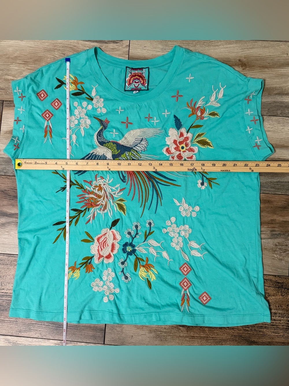 Johnny Was Embroidered Teal Tee Size Large - Picture 4 of 7